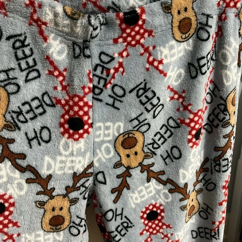 Christmas Pajama Pants Soft Plush Reindeer Gray Loungewear Womens Medium New - Image 2