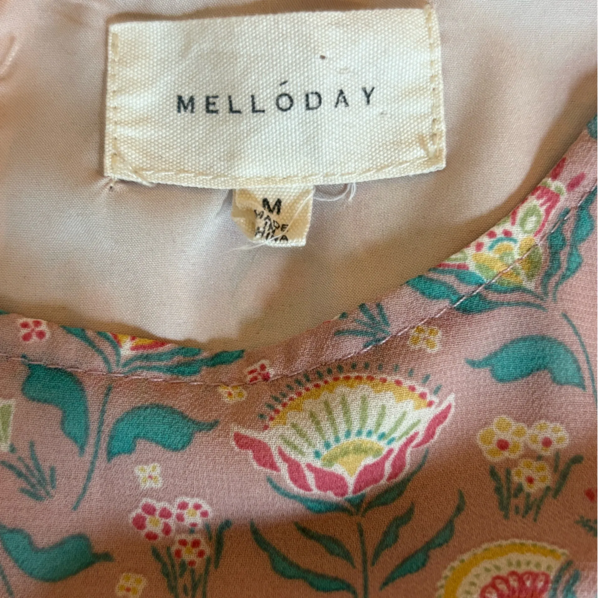 MELLODAY Floral Pink Tiered Dress Midi Maxi Dress Puff Sleeve Womens Medium - Image 11