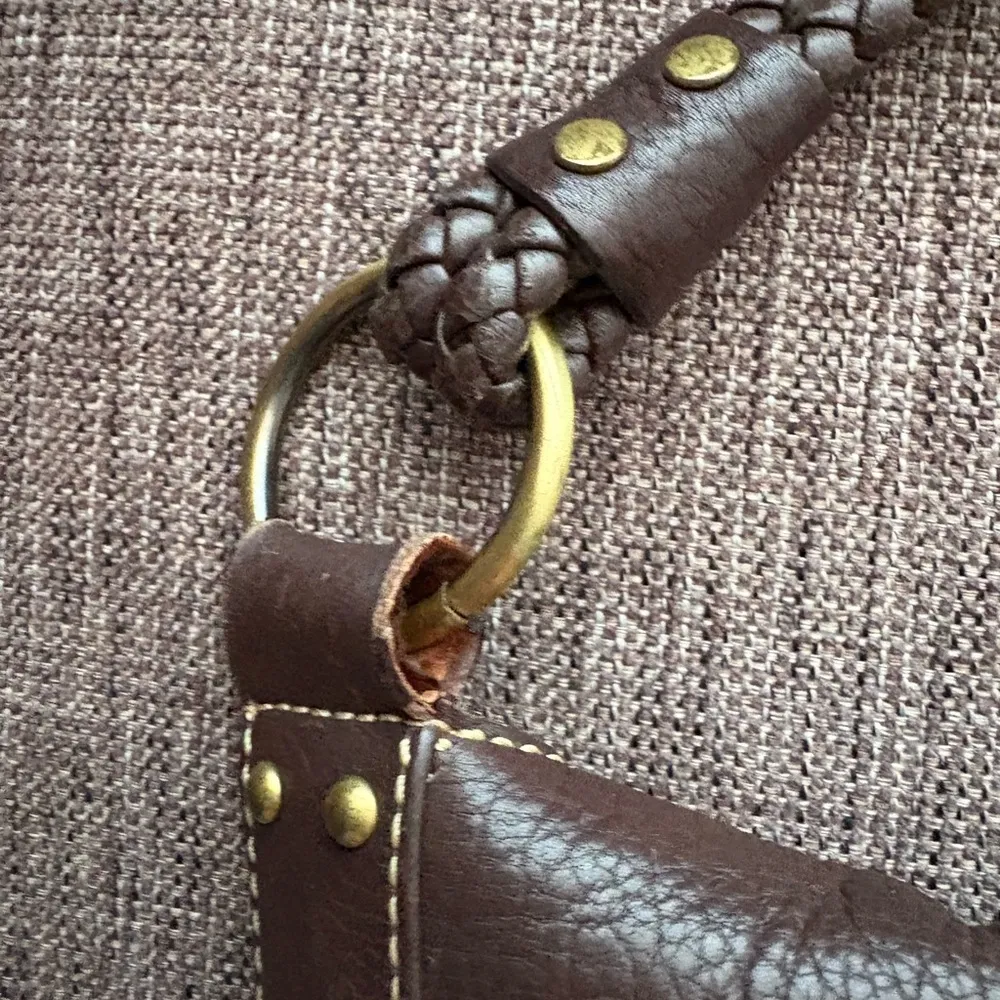 Chaps Dark Chocolate Brown Leather Handbag Braided Handle - Image 11