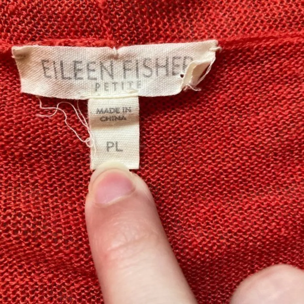 Eileen Fisher 100% Organic Linen Bright Red Cardigan Size L Petite - Image 3