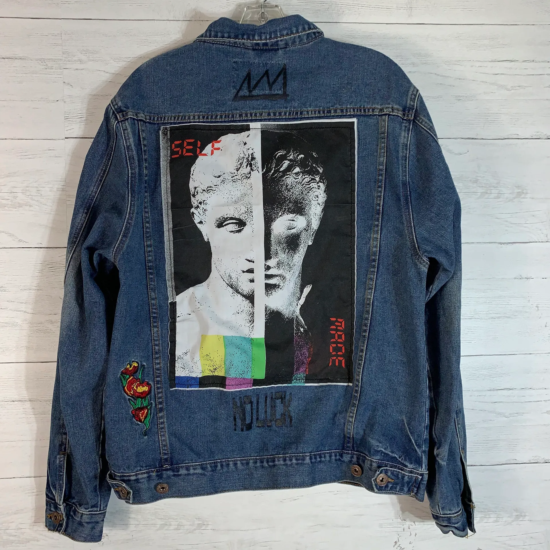 Jacket Embroidered Patches Denim Blue size L Juniors - Image 2