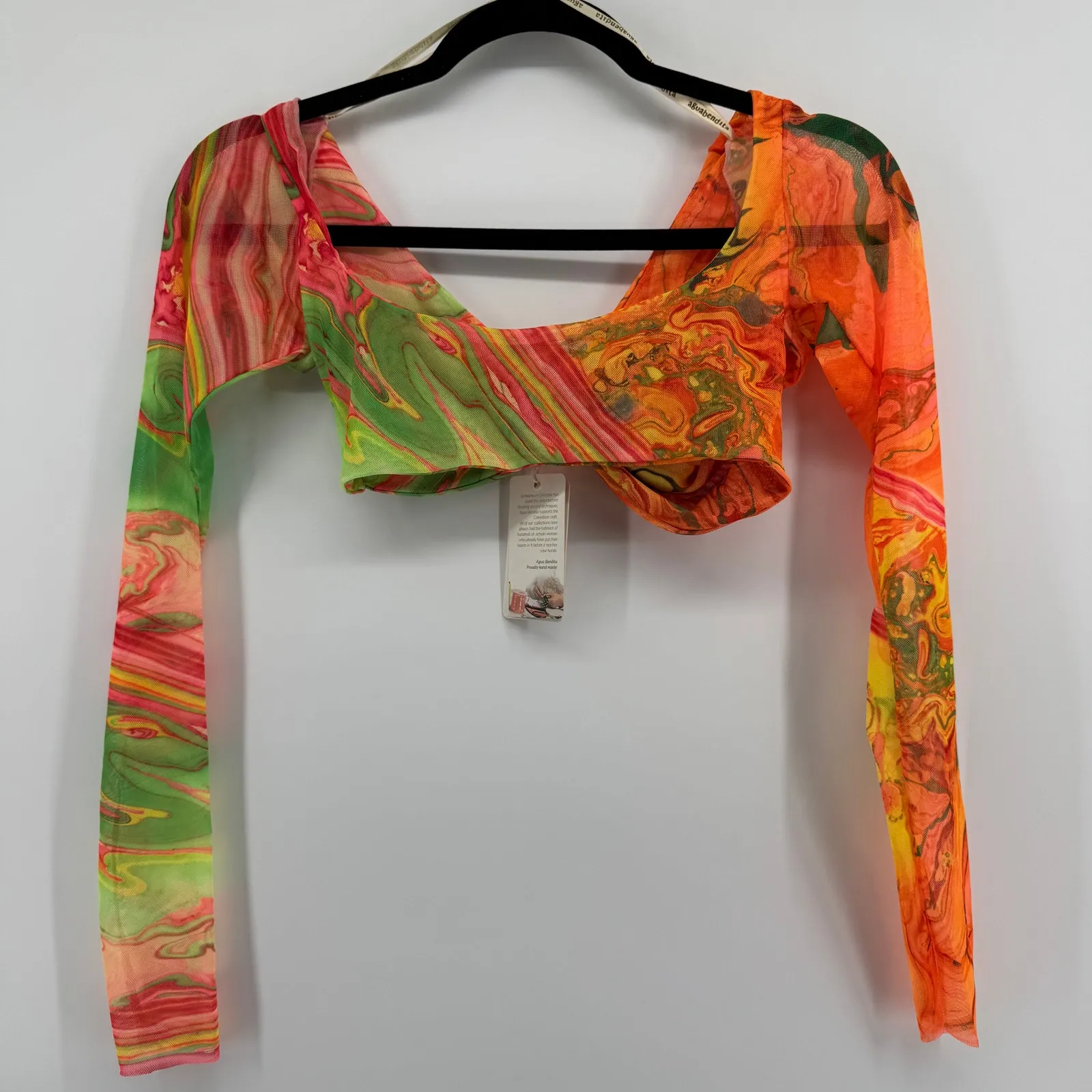 Agua Bendita x Revolve Percy Crop Top Sz Small NWT Tie Dye Marble Mesh Resort - Image 5