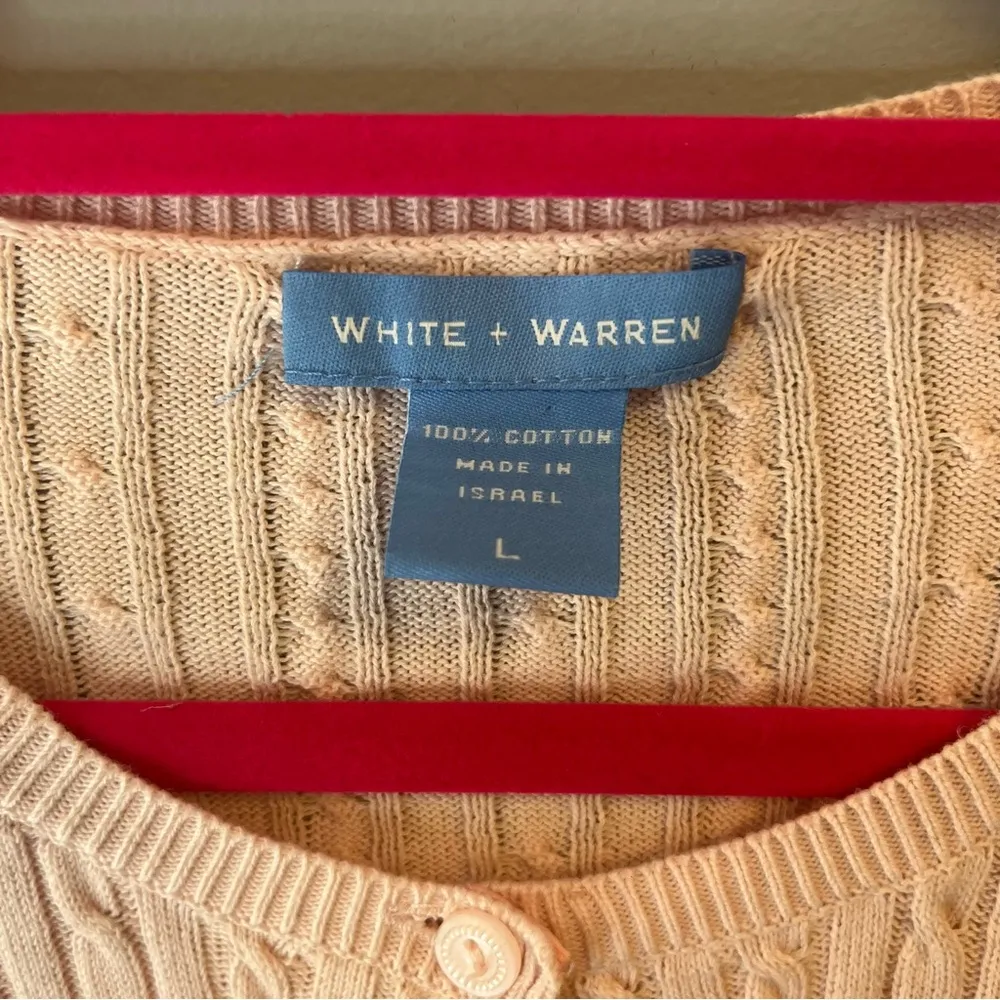 White + Warren Cardigan Desert Pink Cableknit Cotton Crewneck Cardigan Sz L EUC Size L - Image 4