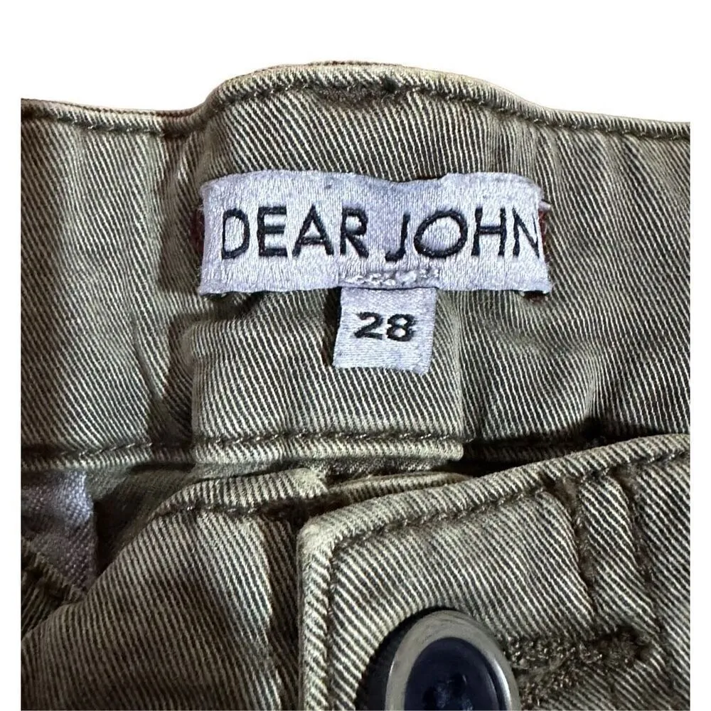 Dear John Gia Cargo Palm Green pants joggers high rise elastic ankle sz 28 - Image 3