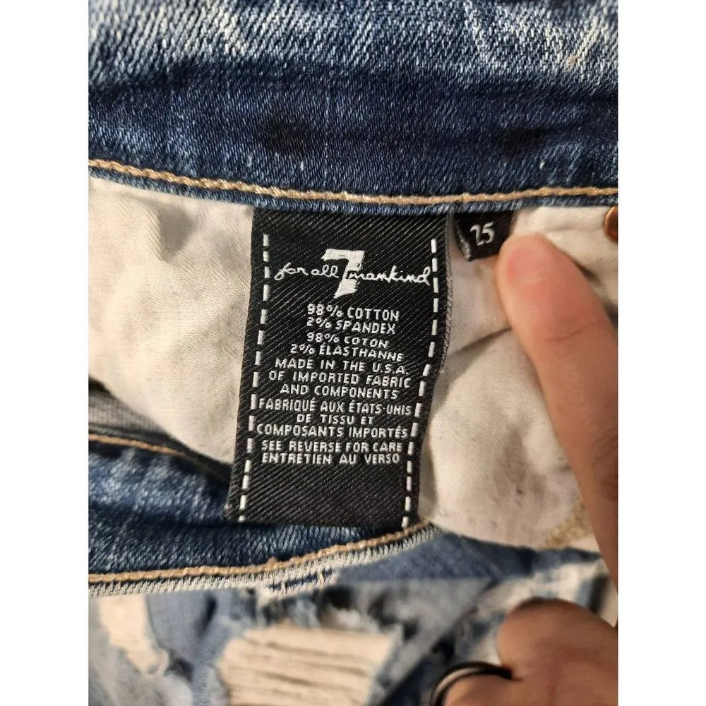 7 For All Mankind size 25 Distressed Embroidered Flowers Denim Jeans - Image 4