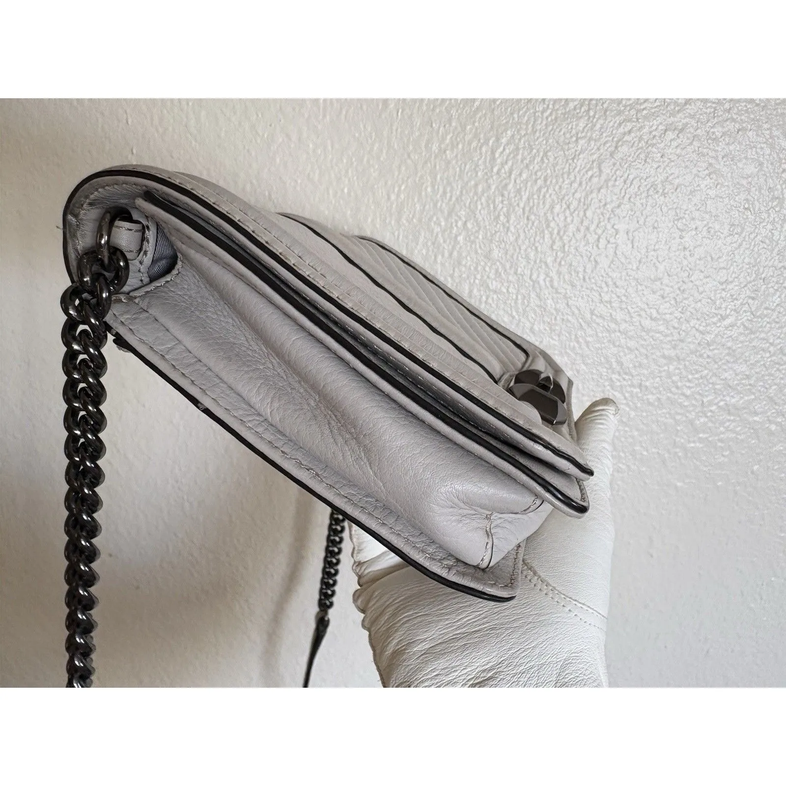 Rebecca Minkoff Love Gray Quilted Chevron Genuine Leather Crossbody Purse Bag - Image 5