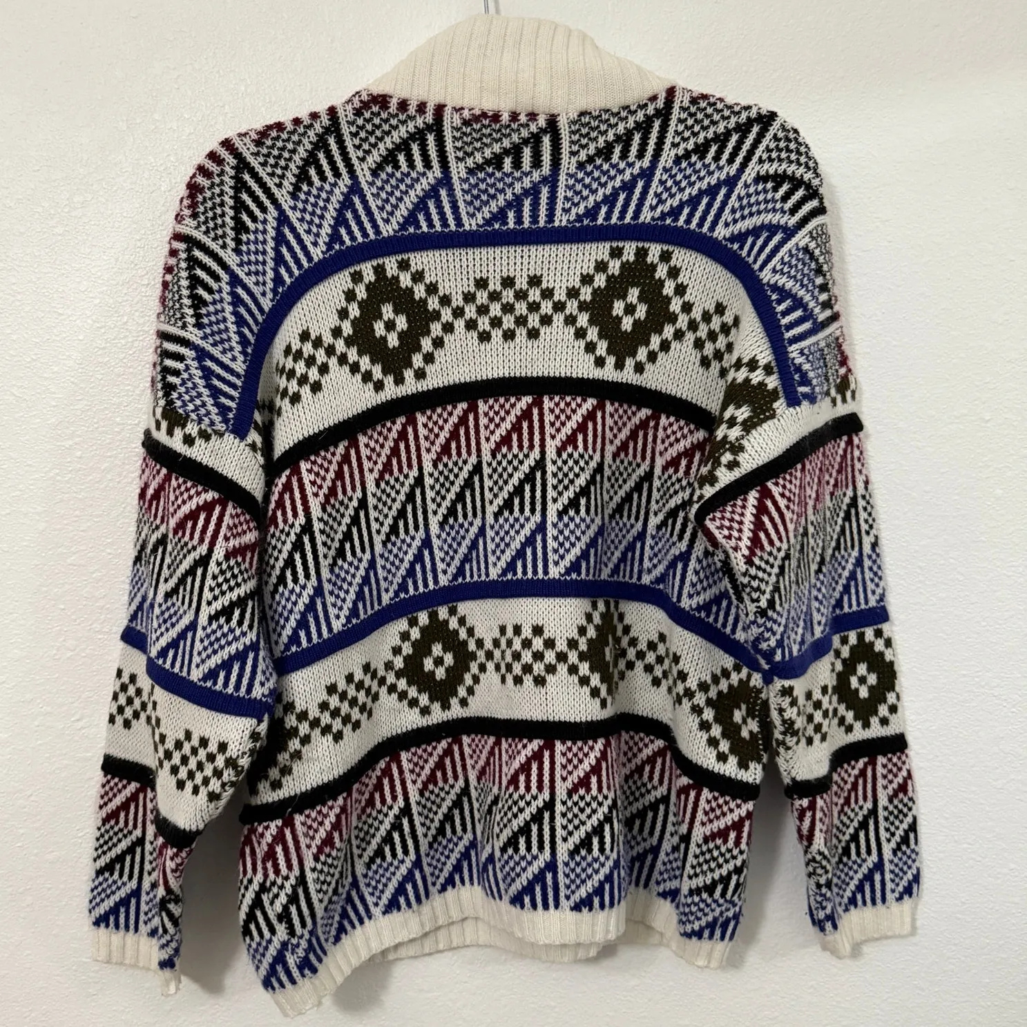 Vintage 80s Croquet Club Knit Grandpa Oversized Sweater Coogie Style 3D Burgundy White Size M - Image 2