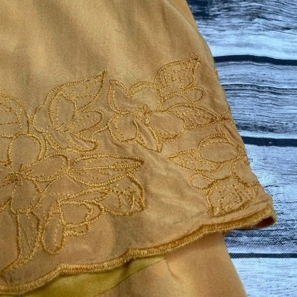 Abbeline Tiered Floral Embroidered Light Tank Top XS Extra Small Mustard Yellow - Image 6