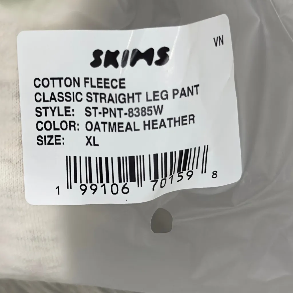 SKIMS Cotton Fleece Classic Straight Leg Pant – Oatmeal Heather – XL – NWT - Image 6