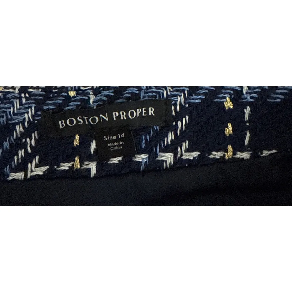 Boston Proper Preppy Professional Blue Plaid Tweed Mini Skirt Size 14 - Image 3