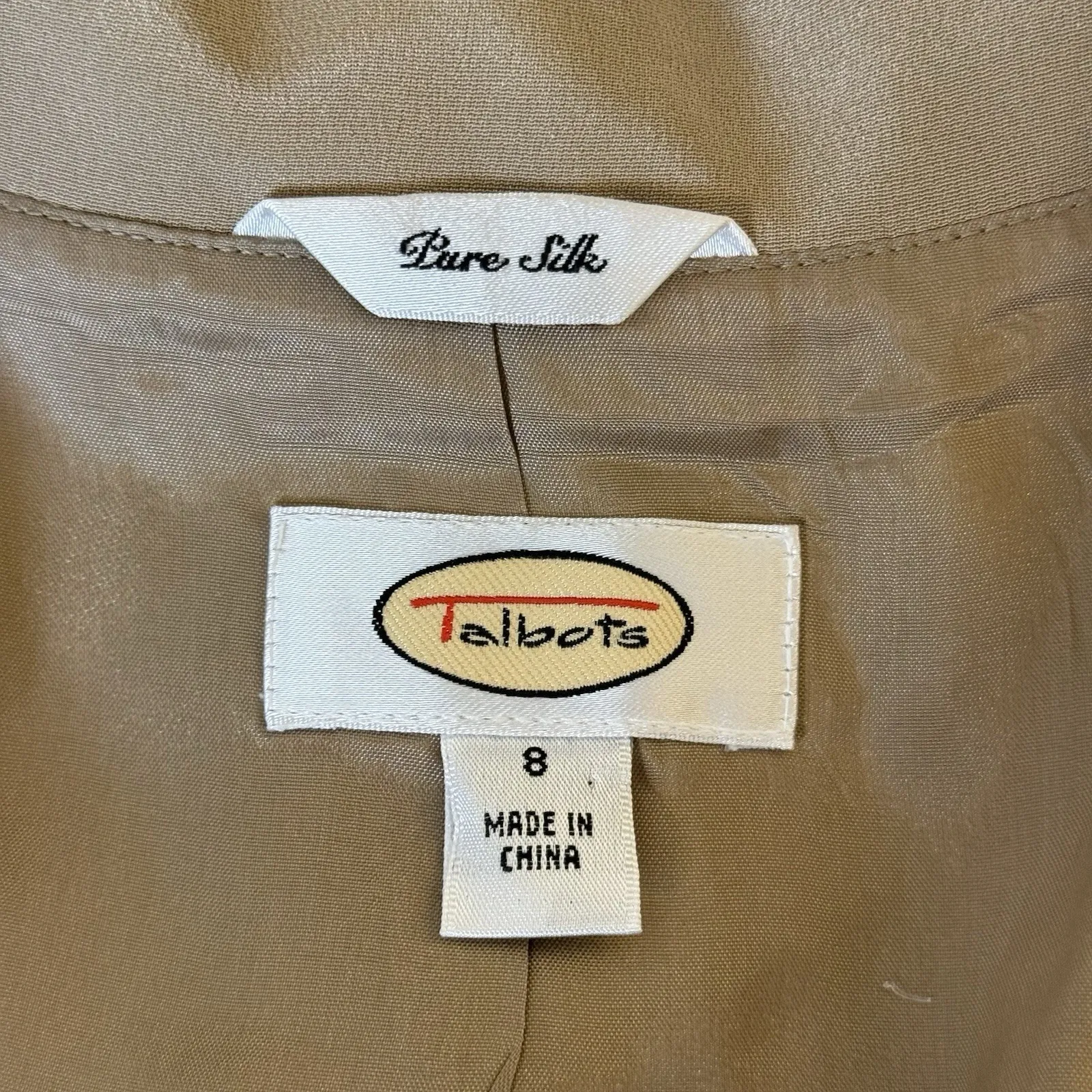 Vtg Talbots Tan‎ Silk One Button Blazer Jacket Size 8 Office Career Professional - Image 4
