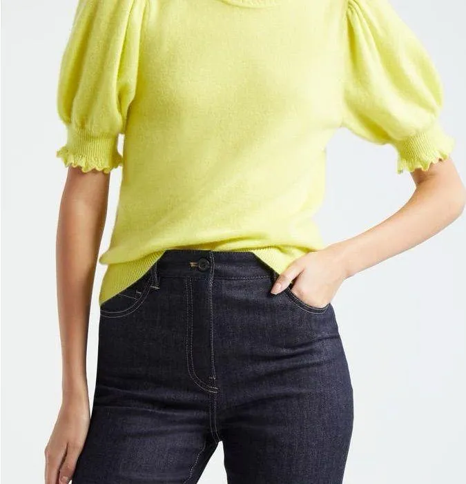 Ulla Johnson Lotta Scallop Edge Short Sleeve Yellow Cashmere Sweater Size Med - Image 4