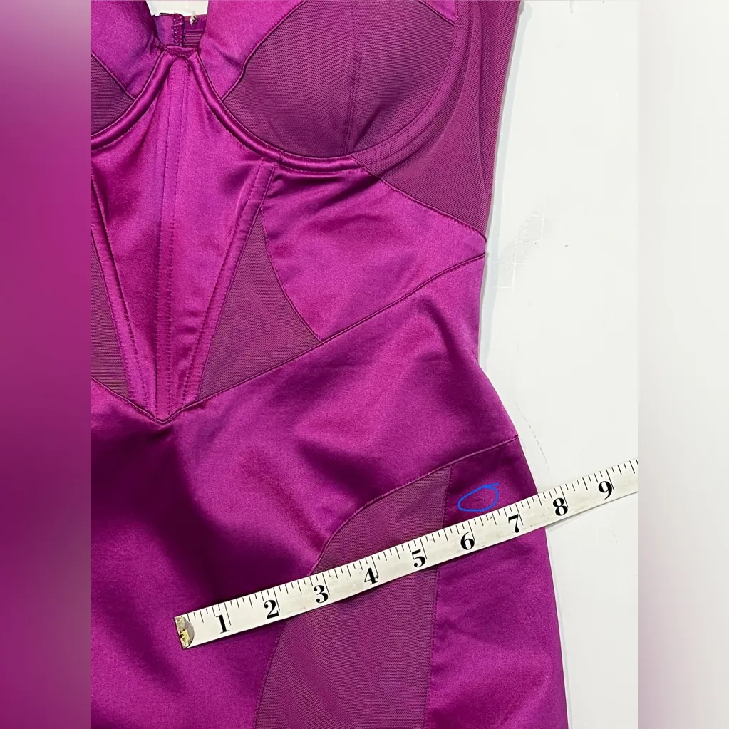 fleur du mal Silk And Mesh Bustier Mini Dress in Raspberry Ice, size 4 Purple - Image 8