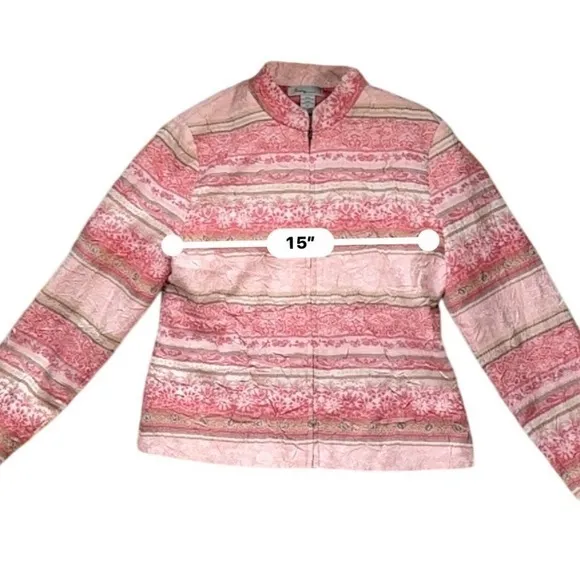 Vintage Analogy Women's M Pink Y2K Floral Stripe Standing Collar Zip Jacket Size 8 - Image 7