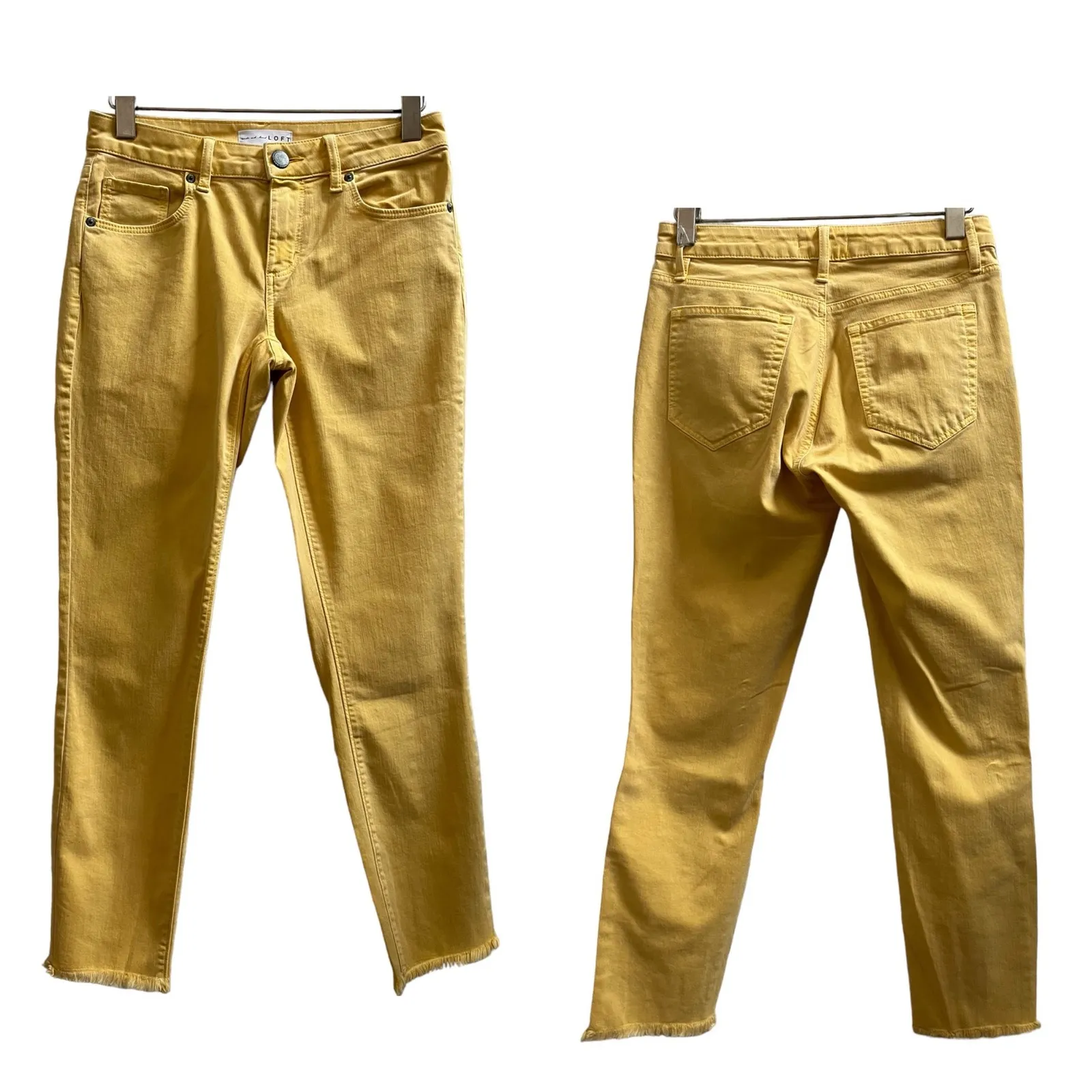 Loft Size 25 Yellow Weather Look Curvy Skinny Raw Hem Crop Jean 26 Inch Inseam - Image 2