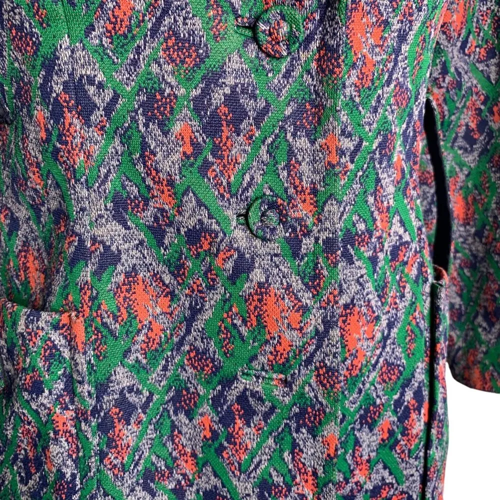 Vintage 70s Heavy Woven Blazer Jacket S Blue Buttons Lined Pockets Notch Collar - Image 3