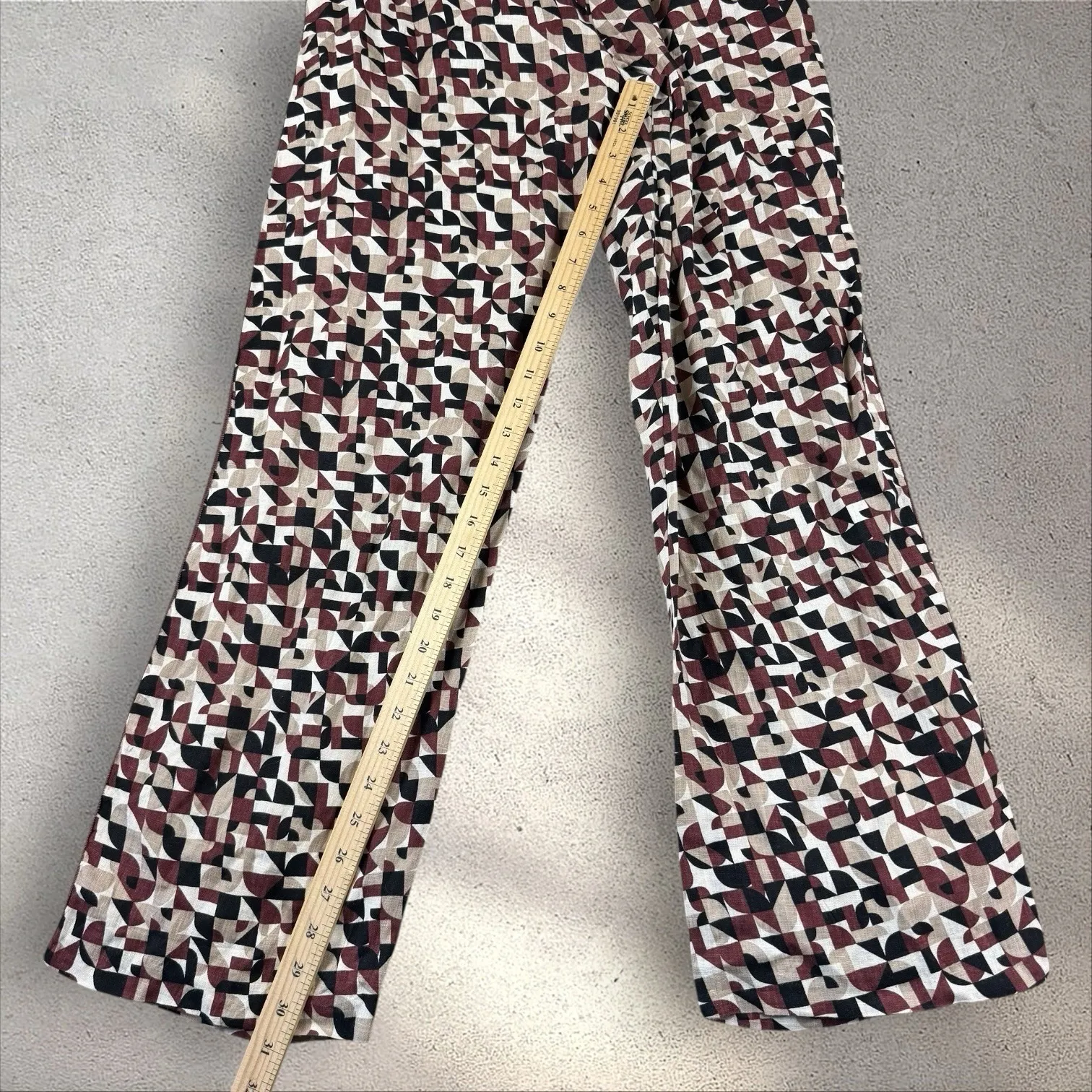 Anthropologie‎ Exquise Linen Geometric Tassel Tie Straight Trouser Pants Sz S - Image 9