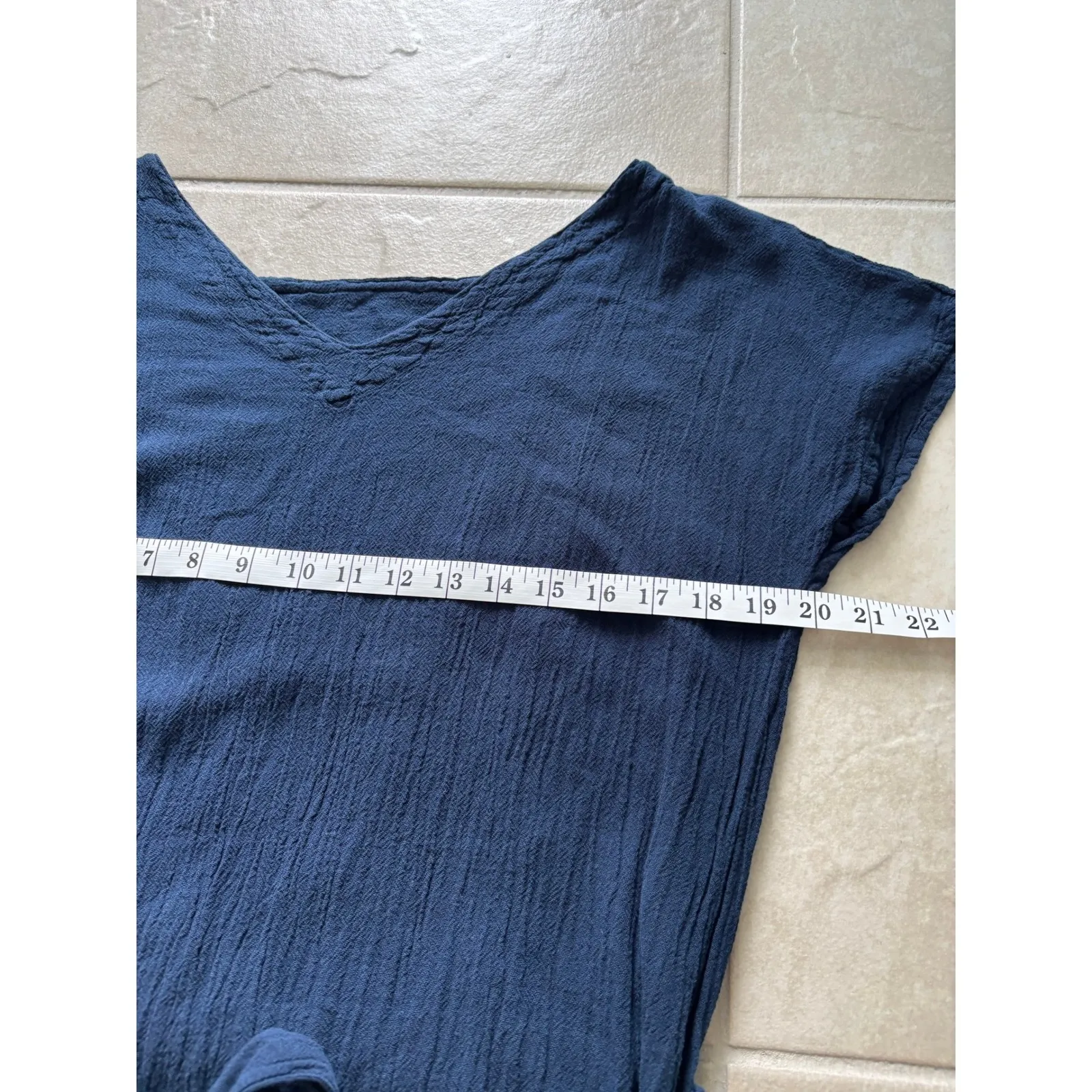 Oh My Gauze Dress Womens 1 Blue Cotton Midi Belted‎ Crinkle Lagenlook Minimalist - Image 3