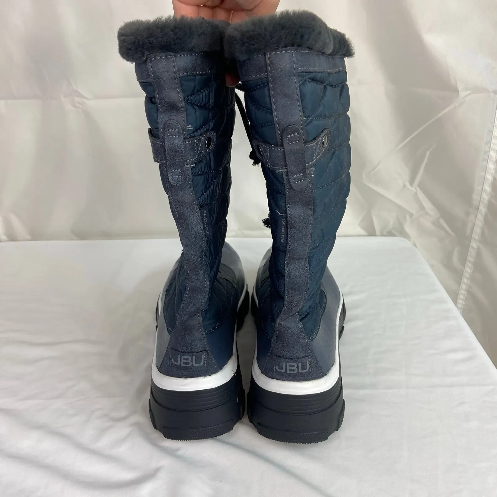 JBU women's navy blue‎ lace up faux fur lined Lorina waterproof winter boots 9.5 - Image 3