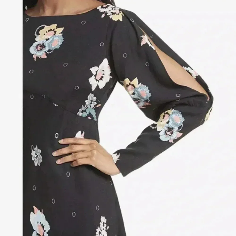 Free People Women Dress Split Sleeve Floral Mini Long Sleeve  Black Size 0 - Image 7