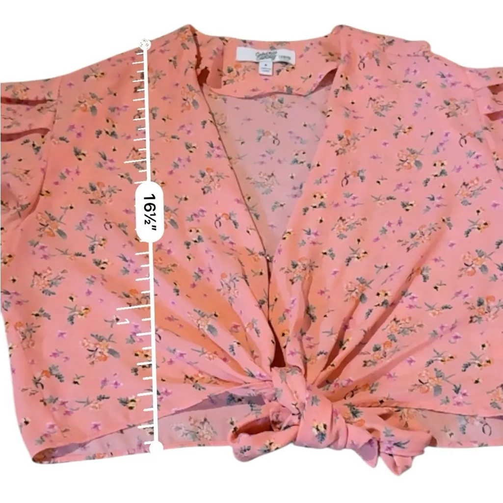 Color Me Courtney Ellie Pink Floral‎ Crop Top Women’s Size 6 Tie Front - Image 7