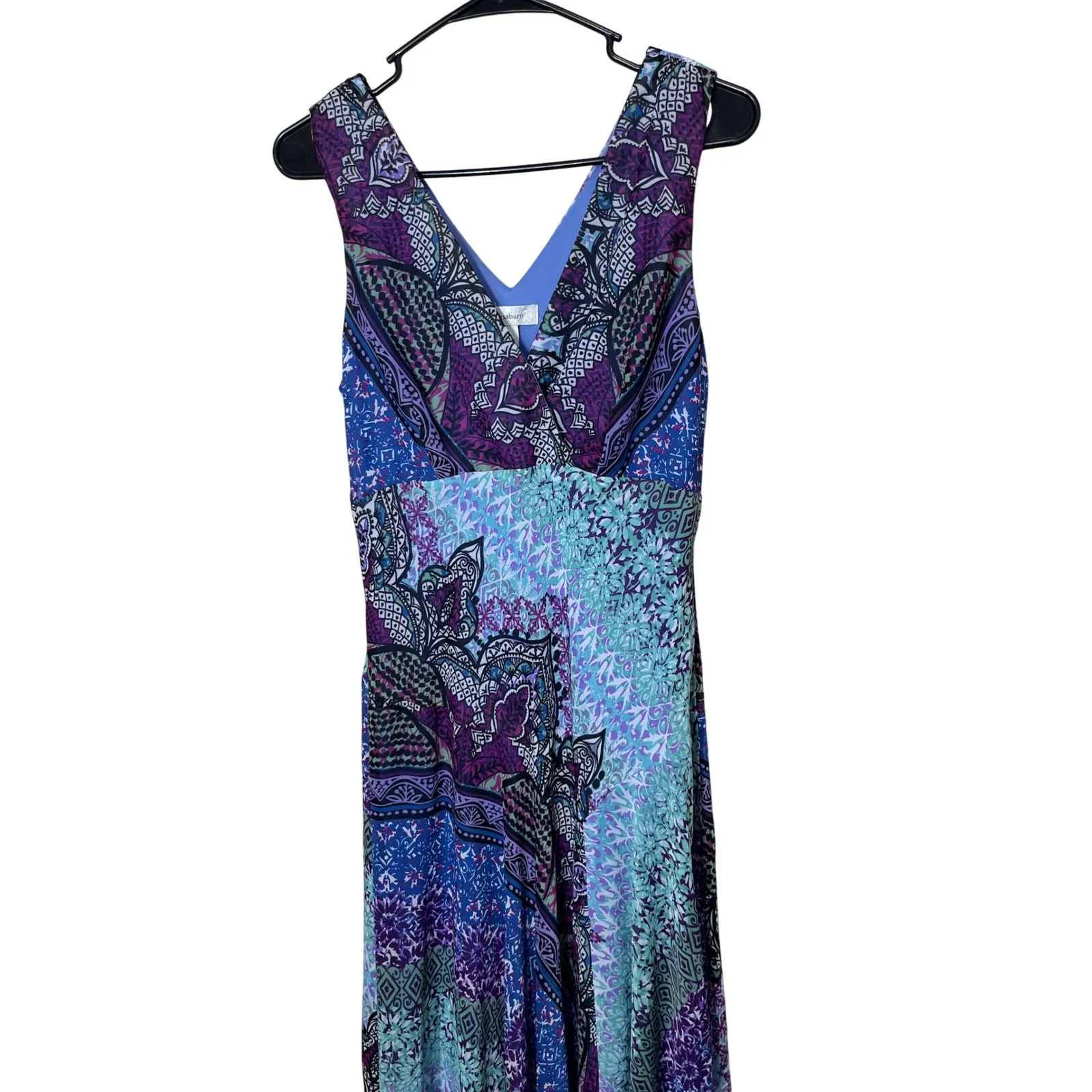 Dressbarn Y2K Paisley Print Dress Sleeveless V Neck‎ Midi Blue Purple Size 10 - Image 2