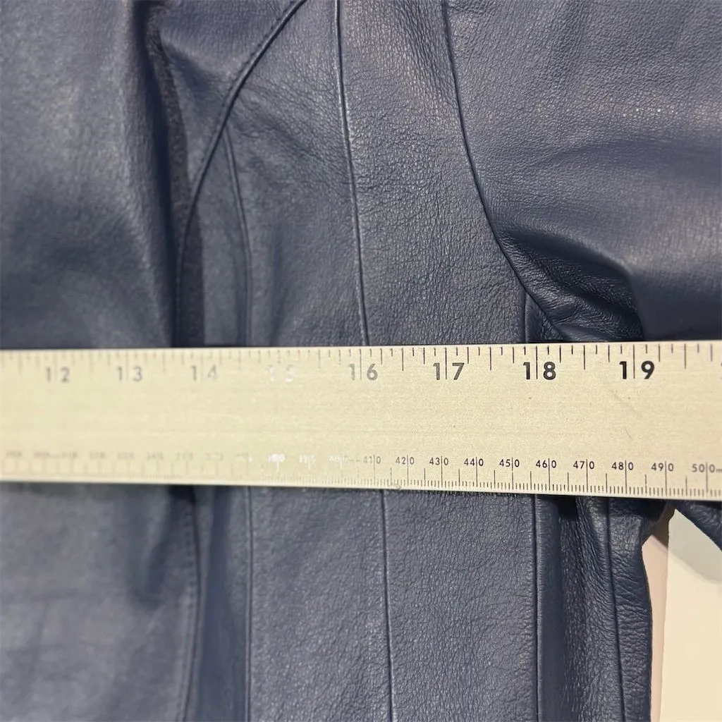 East 5th Genuine Leather Jacket Women’s L Navy Blue Zip Front Nappa Pigskin Moto - Image 6