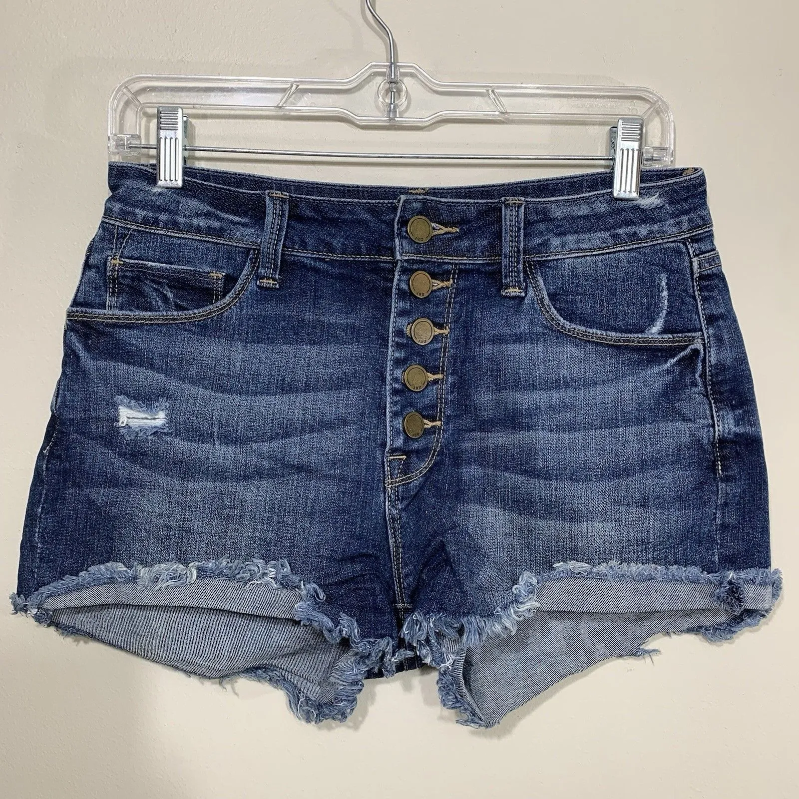 JBD Just Black Denim High Rise Distressed Button Fly Jean Shorts Size M Blue Size M - Image 2
