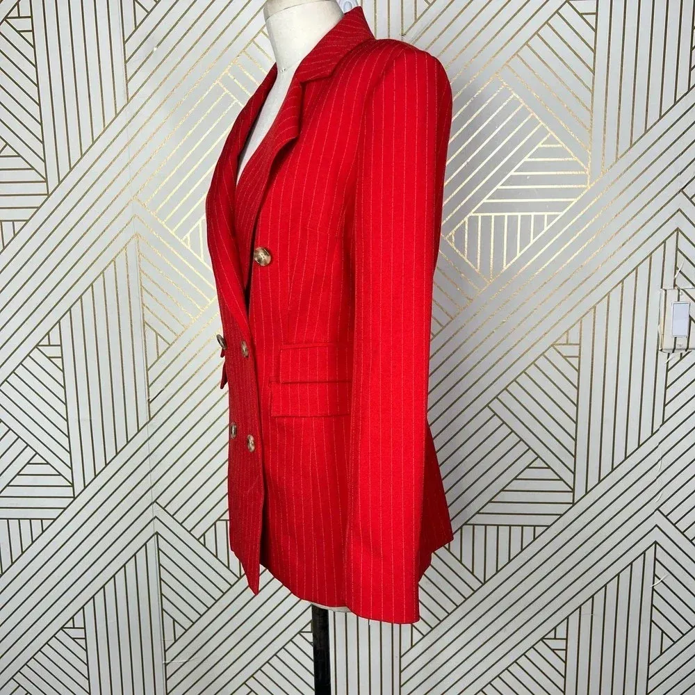 C/MEO Collective Go From Here Double Breasted Red Pinstripe Blazer Size US Small - Image 5