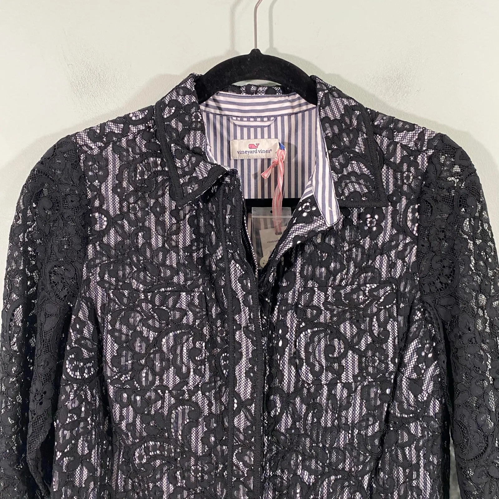 Vineyard Vines Women Black Lace Hadley Button Up Striped Shirt Dress Size 4 NWT - Image 3