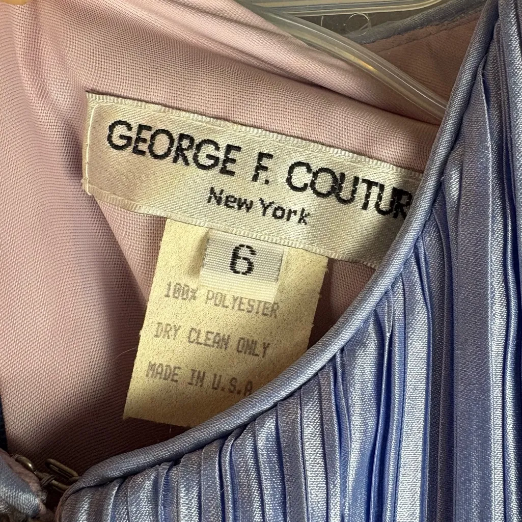 Vintage George F. Couture Periwinkle Pleated Formal Maxi Dress Blue Size 6 - Image 11