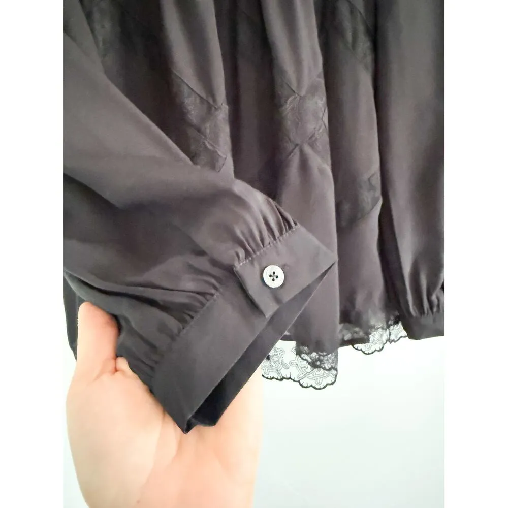 Madewell | NWT | Lace-Inset Top in Silk in True Black | Sz XXS - Image 6