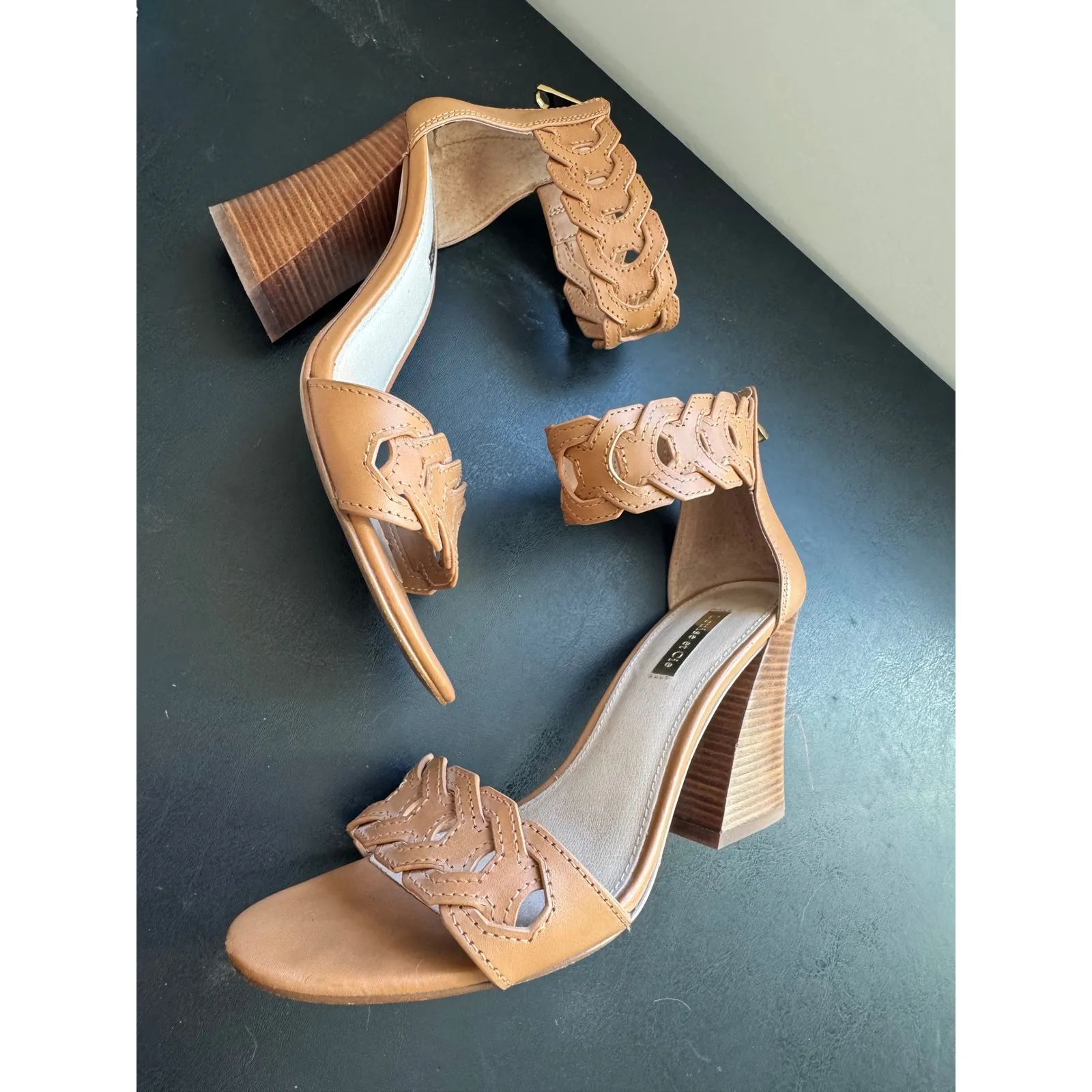 Louise et Cie Womens Leather Chunky Brown Ankle Wrapped Zip Up Heels sz 7.5 Chic - Image 6