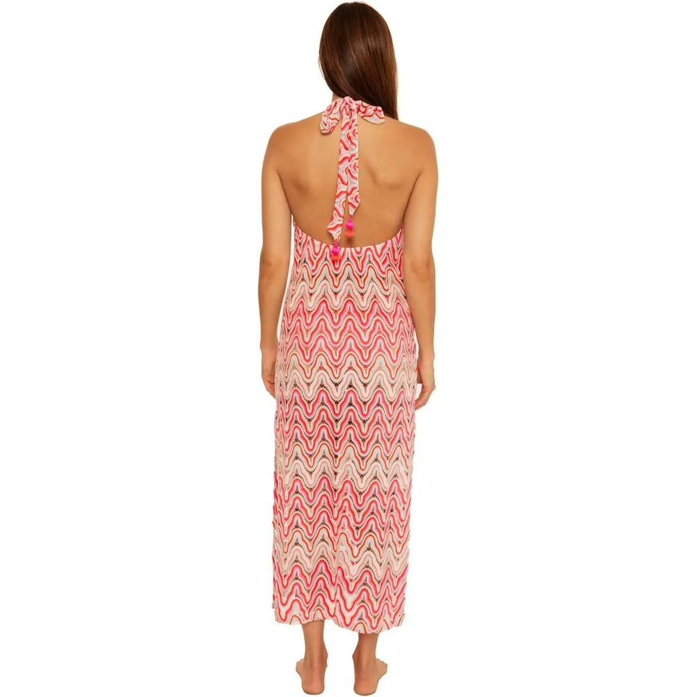 Trina Turk Serafina Crochet Halter Zigzag Multicolor Beach Coverup Midi Dress S - Image 3