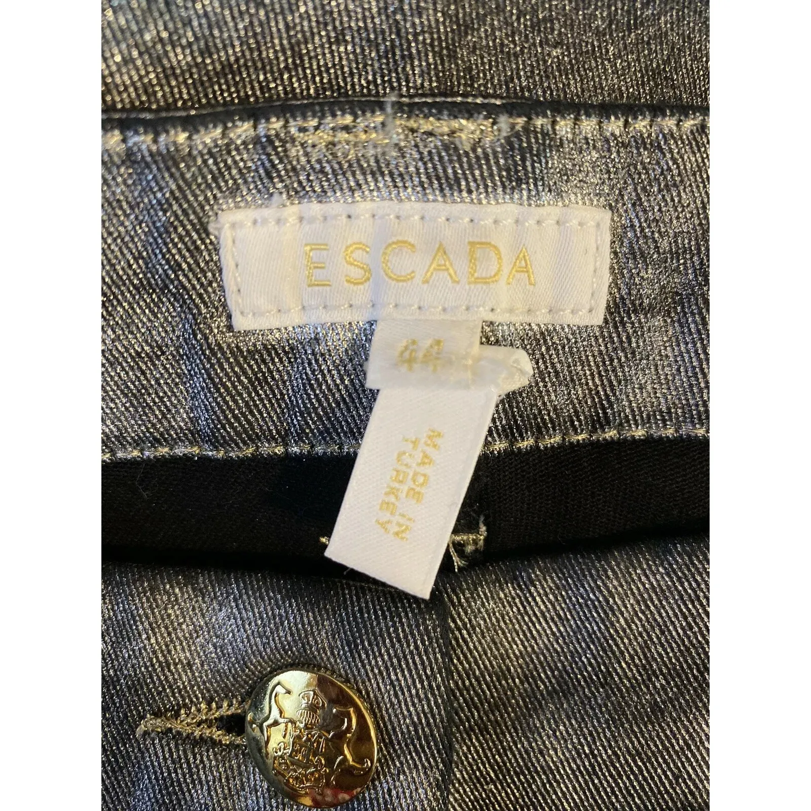 Women's Black and Silver Metallic Crop Jeans Pants by Escada, Sz: 44 US 14 (b6) - Image 4