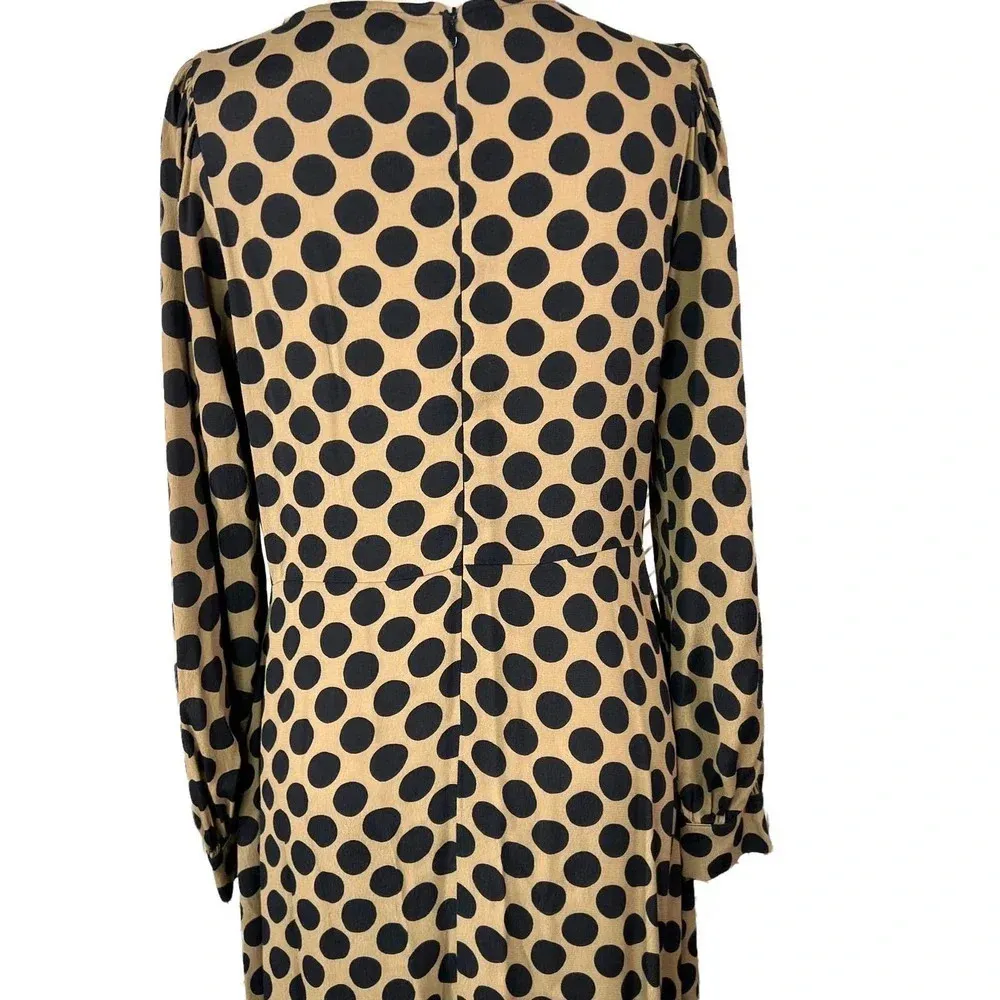 Rachel‎ Pally Polka Dot Puff Sleeve Midi Dress Tan Black Size Medium - Image 7