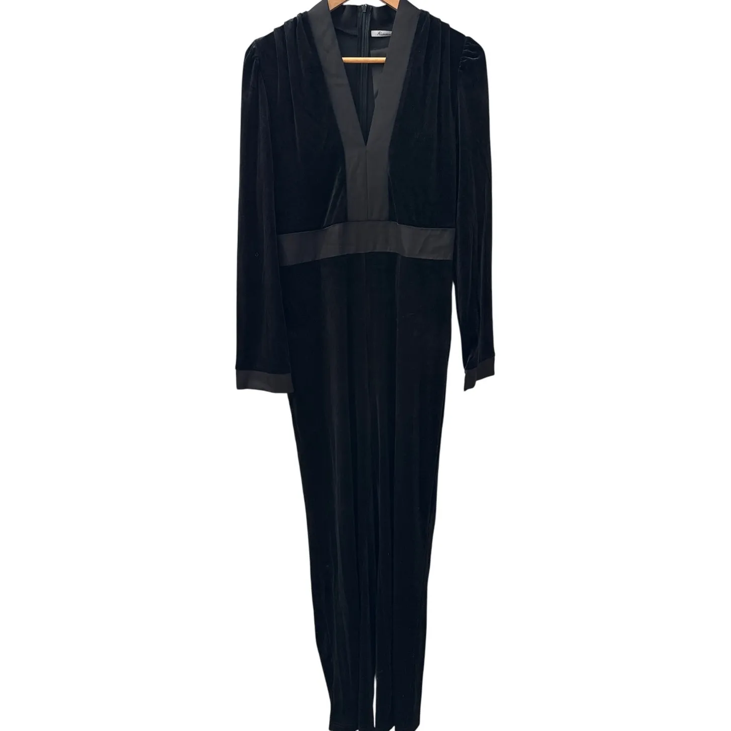 AmyEnjoyLife Black Velvet‎ High Waist Wide Leg Jumpsuit Size Large - Image 4