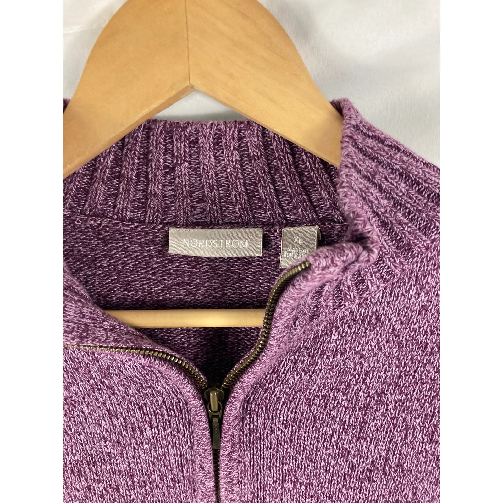 Nordstrom Marled Purple Thick Knit Zip Up Sweater Size XL - Image 3