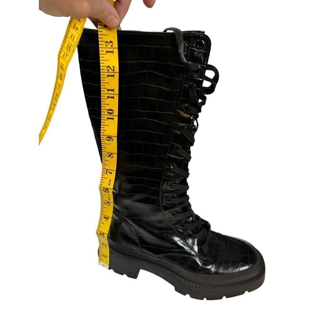 Zara Black Croc-Embossed Lace-Up Combat Boots Size 36 - Image 6