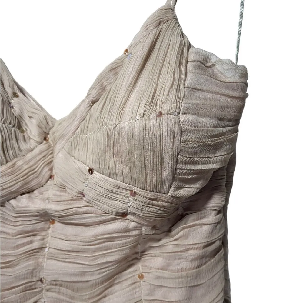 Sue Wong Nocturne Silk Beaded Sequins Ruched Mini Dress in Champagne - Image 4