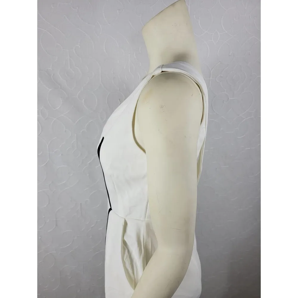 L'atiste by Amy Womens Jumpsuit Sz M White Front Zip Plunging V-Neck Career NEW - Image 13