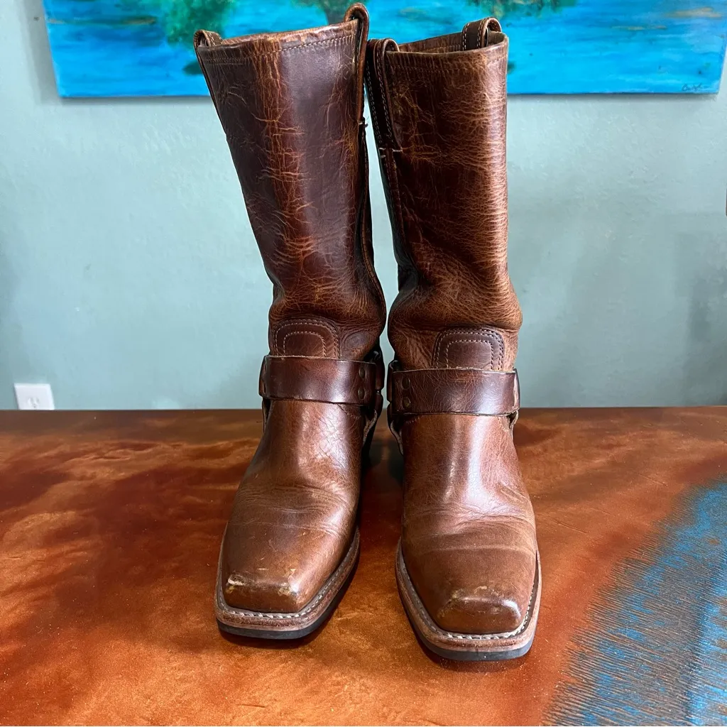 Vintage Frye 12R Brown leather Harness Boots USA Cowgirl size 6 - Image 8