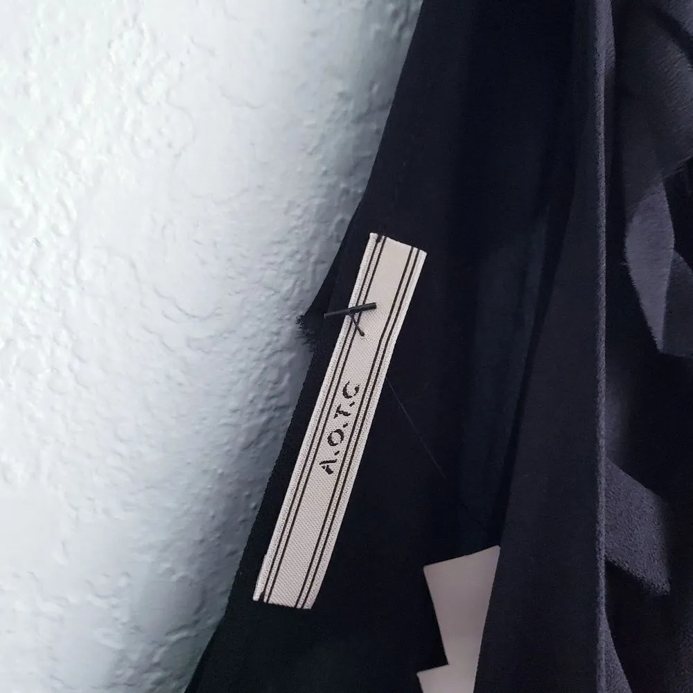 A.O.T.C Sexy Black Sheer Peekaboo Ruffle Long Sleeve Dress - Image 9