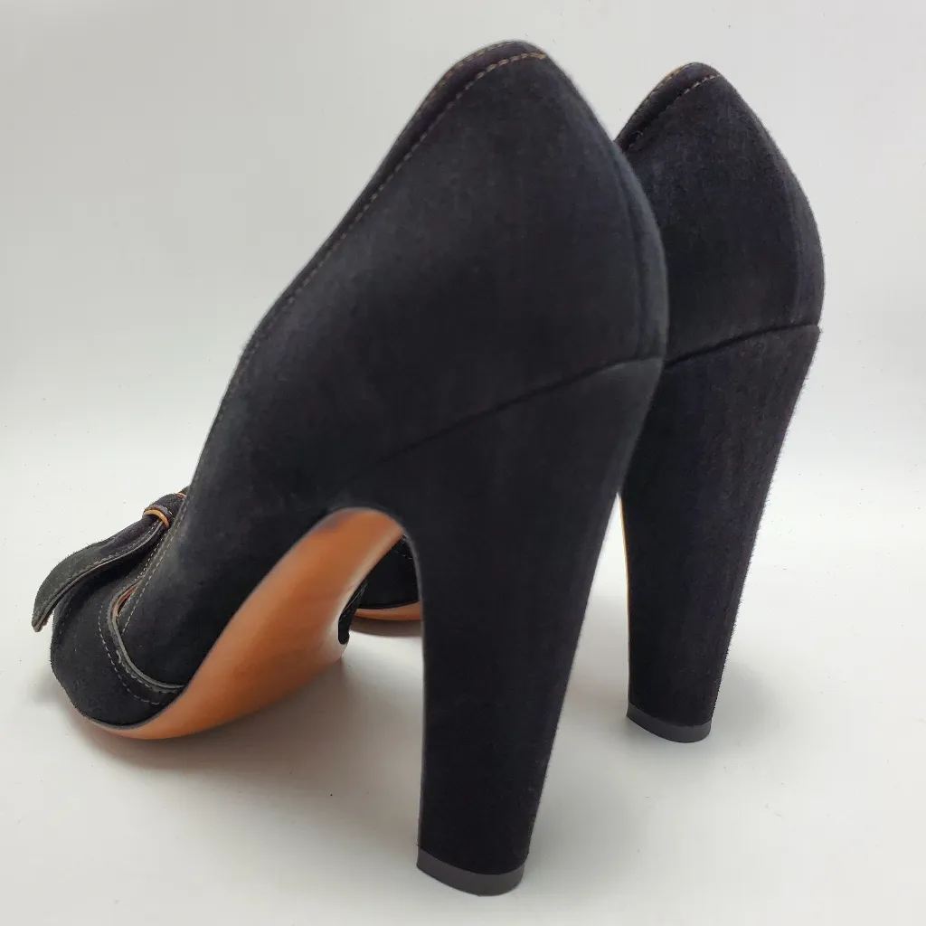 Alaia Calzature Suede Crepe Leather Bow Accent Peep Toe Heels Pump Black Size 38 - Image 15