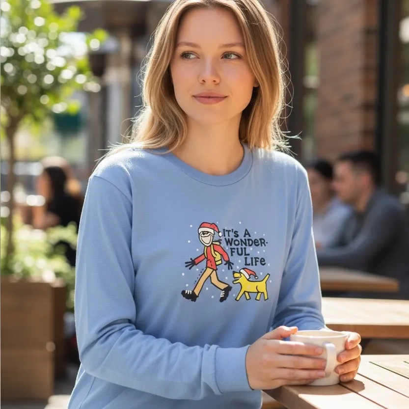 LIFE IS GOOD ITS A WONDERFUL LIFE CHRISTMAS HOLIDAY BLUE LONG SLEEVE TSHIRT XL - Image 6