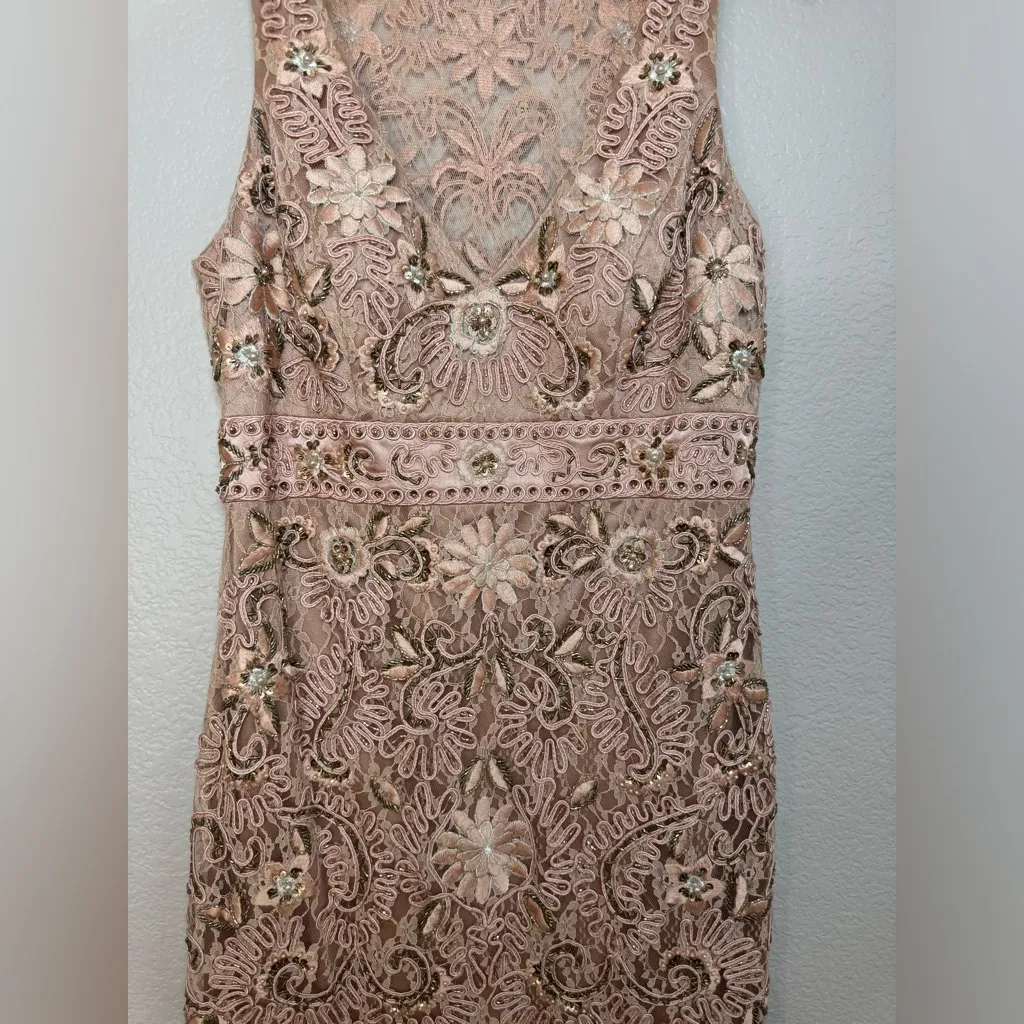 Y2K Sue Wong Nocturne Blush Pink Beaded Lace Mini Dress size 10 - Image 8