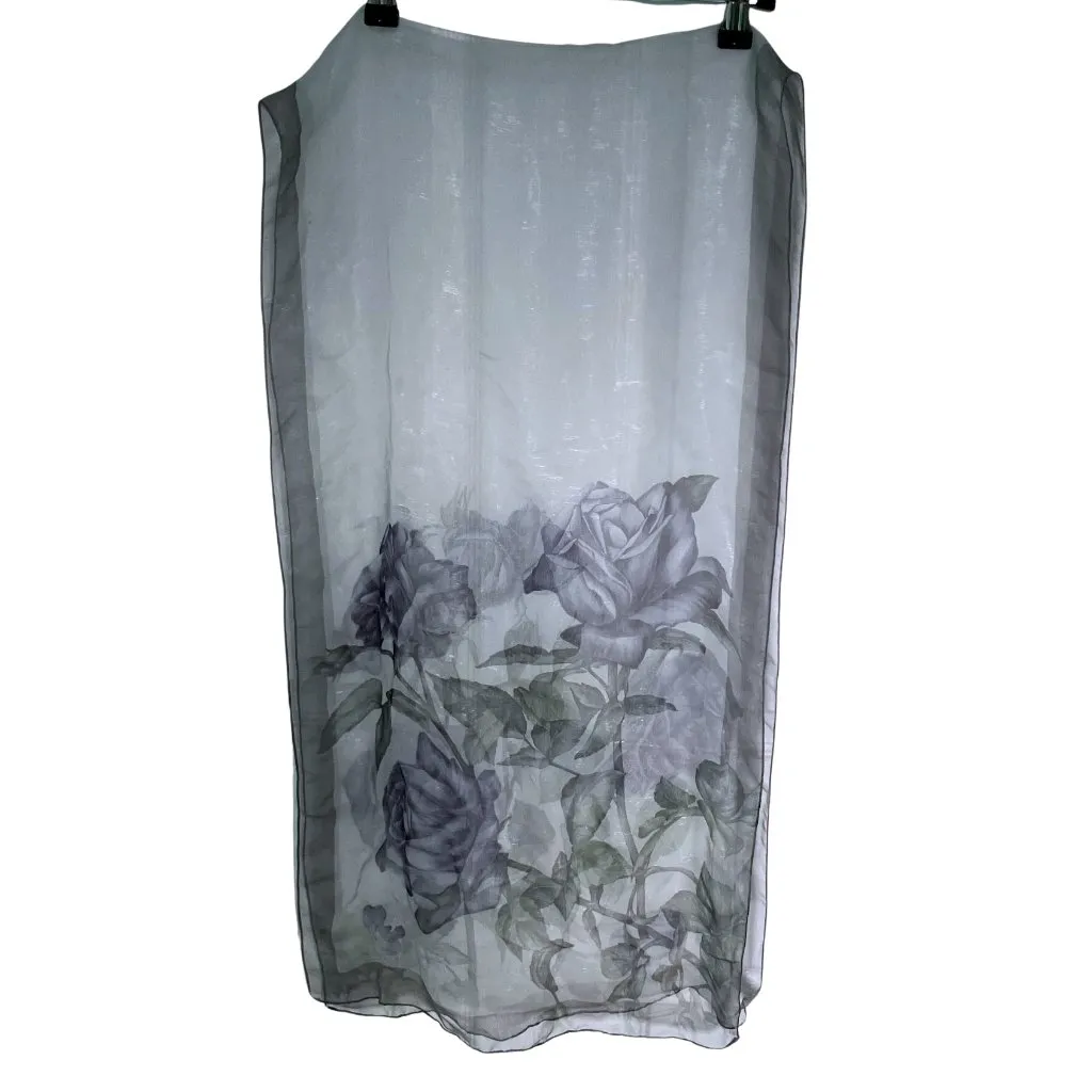 Vintage Mantero Collection Silk Blend Italy Floral Grey Scarf Whimsigoth Sheer Gray - Image 4