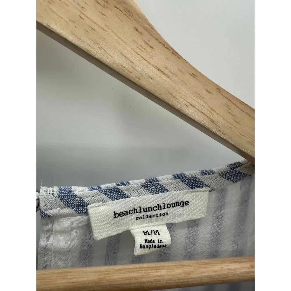 BeachLunchLounge Women Blue White Pinstripe Sleeveless Mini Dress Linen Blend M - Image 6