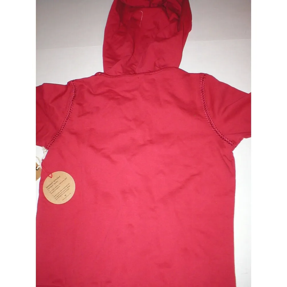 New Womens Designer True Religion Patch Hoodie Jacket Baseball Stitch Red XS NWT - Image 7