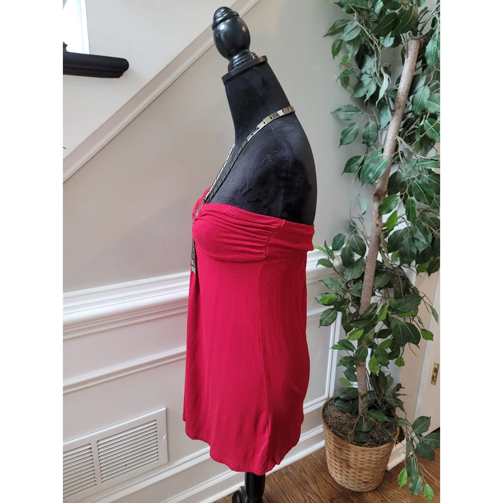XXI Off the Shoulders Top Women's Size SP Red Viscose Strapless Sleeveless - Image 3